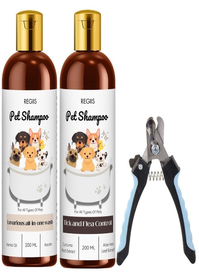 REGIIS Pet Shampoo Set, Luxurious All-in-One Wash and Tick and Flea Control Formula, 200 ML, with Kernal Oil, Keratin, Curcuma Root Extract, Aloe Vera(Pack of 3) - Image 1